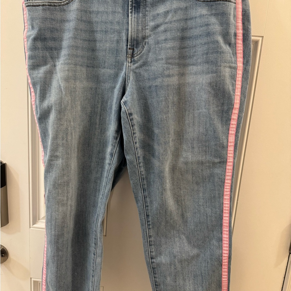 Talbots Light Blue Modern Ankle Jeans with Pink Stripped Trim